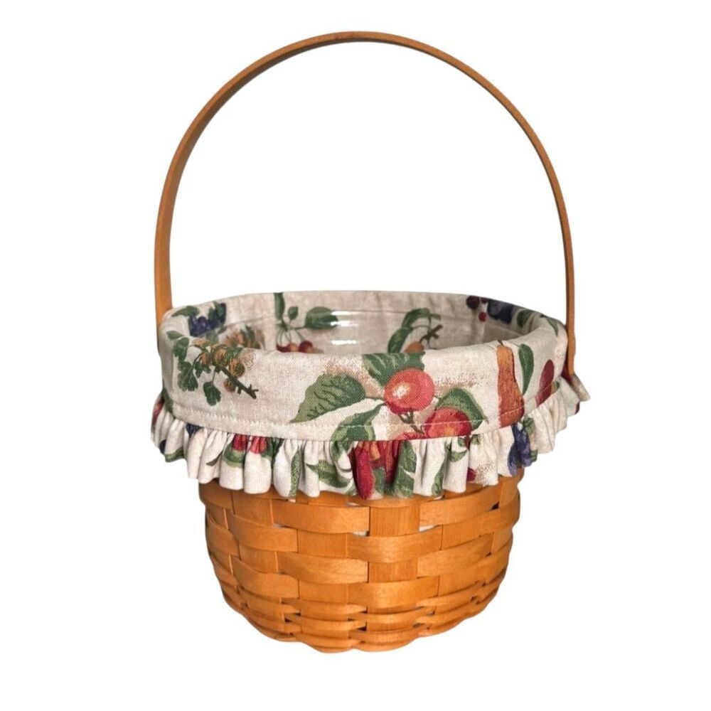 Longaberger Fruit Medley Basket w Handle incl Fabric Liner & Plastic Protector